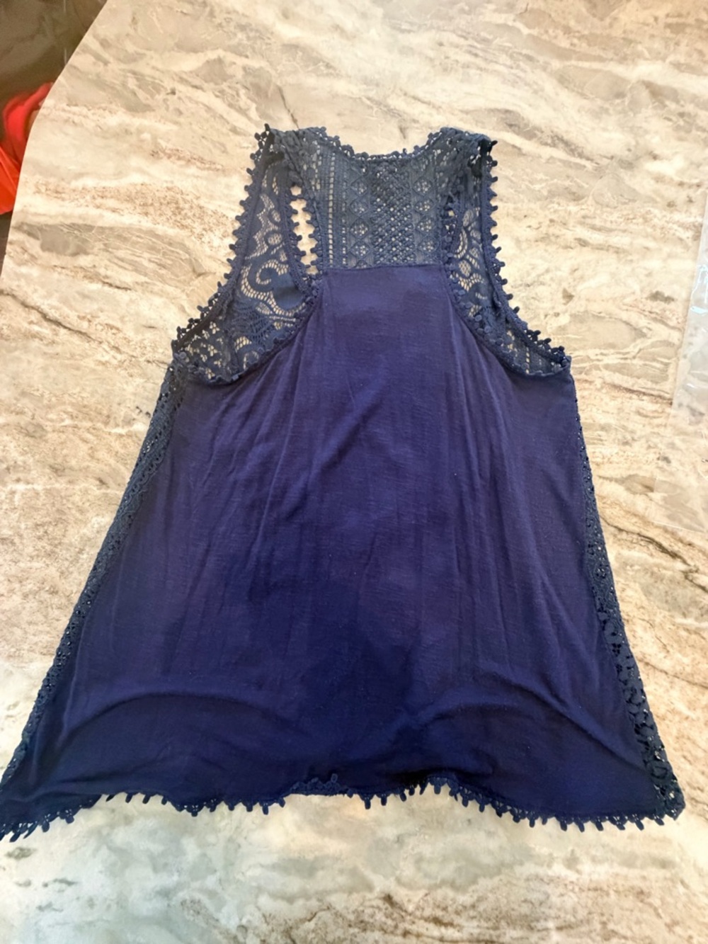 Eyeshadow Lace Top Womens Small Navy Crochet Sheer Boho Sleeveless Blouse - Picture 8 of 9